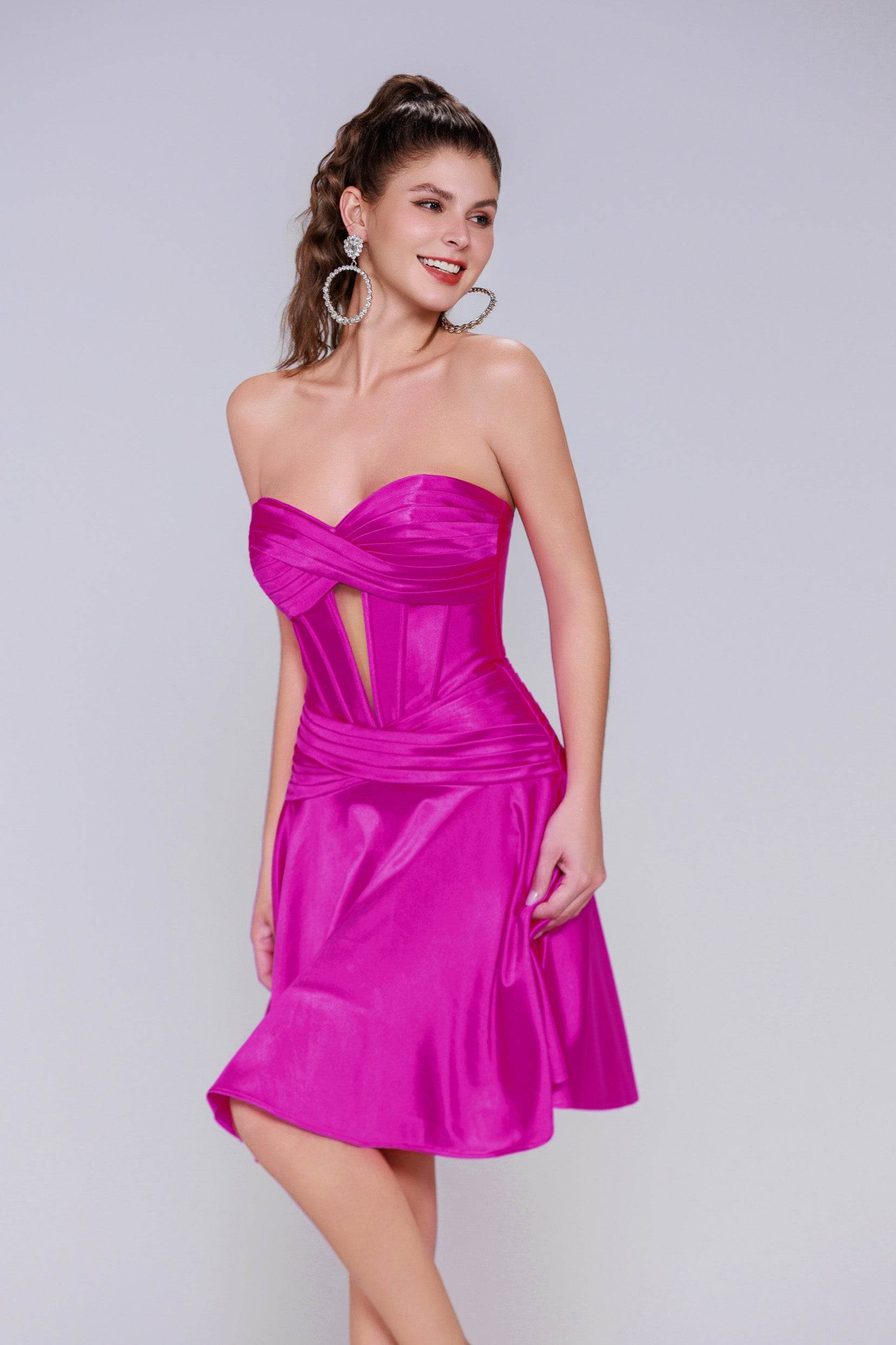 A-Line Mini Stretch Satin Homecoming Dress CS1035IS - COCOMELODY